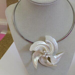 Freshwater Pearl Silver Plated Bridal Necklace, Flower Statement Choker